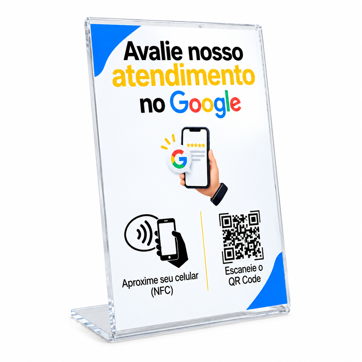 Placa de acrílico para Avaliação do Google com NFC e QRCode Dinâmico (10x15)